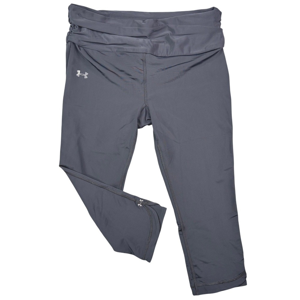 Under Armour HeatGear Compression Leggings Gray Ruched Waist Crop Womens Medium